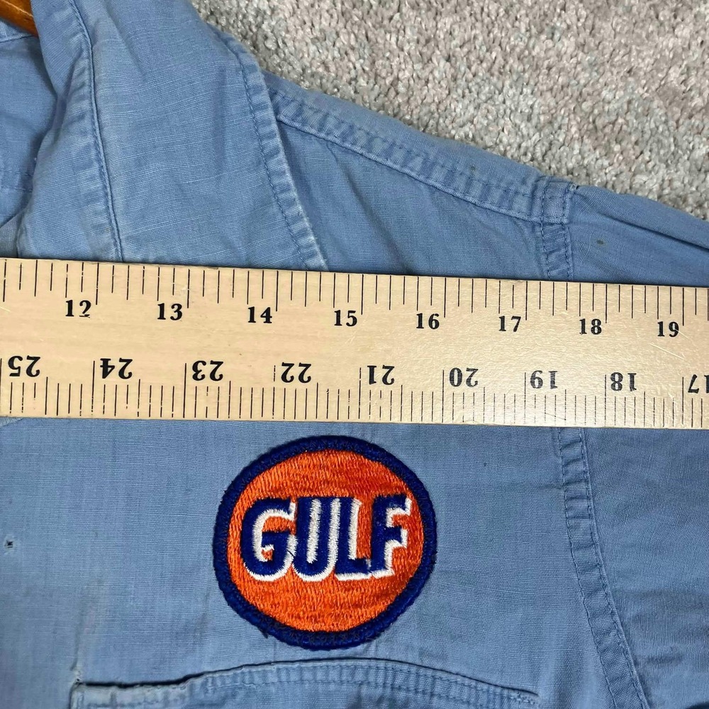Vintage 50s Partridge Atlanta Gulf Oil Gas Station Work Shirt Blue Sanforized - Picture 16 of 16